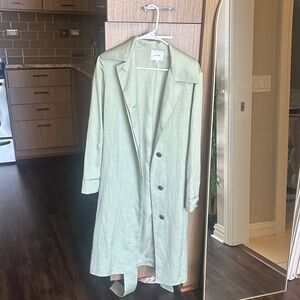 Vince Light Sage Green Single-Breasted Trench Coat